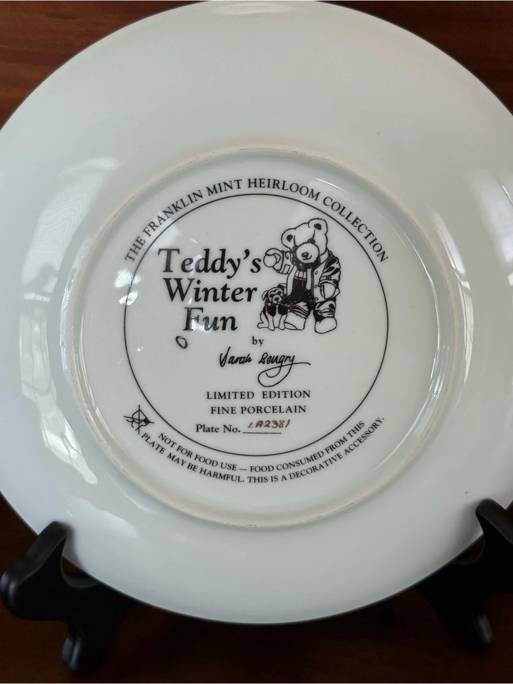Franklin Mint Teddy’s Winter Fun Limited Edition Porcelain Collector Plate
